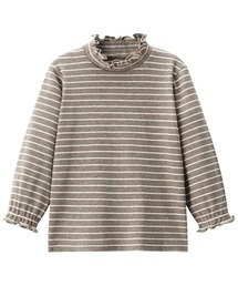 シャーリングハイネック長袖Tシャツ（ボーダー）