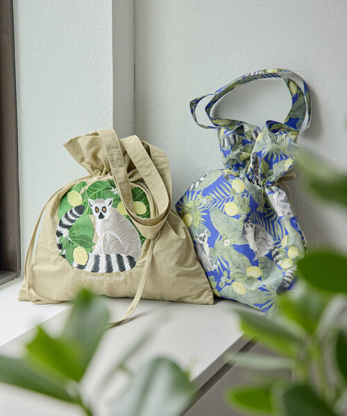 セール】sampo×ear ワオキツネザル/巾着トートバッグ（トートバッグ