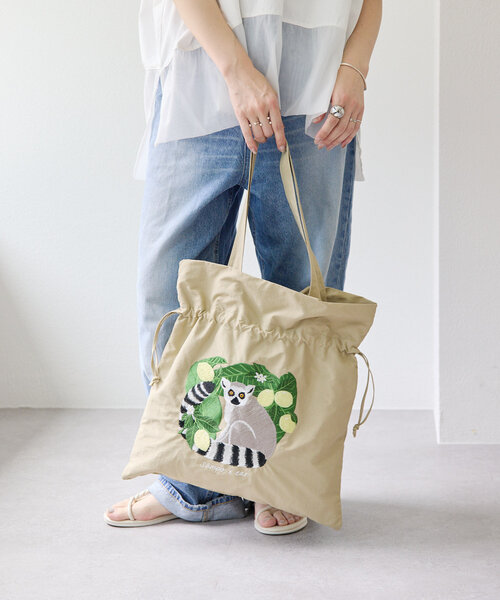 セール】sampo×ear ワオキツネザル/巾着トートバッグ（トートバッグ