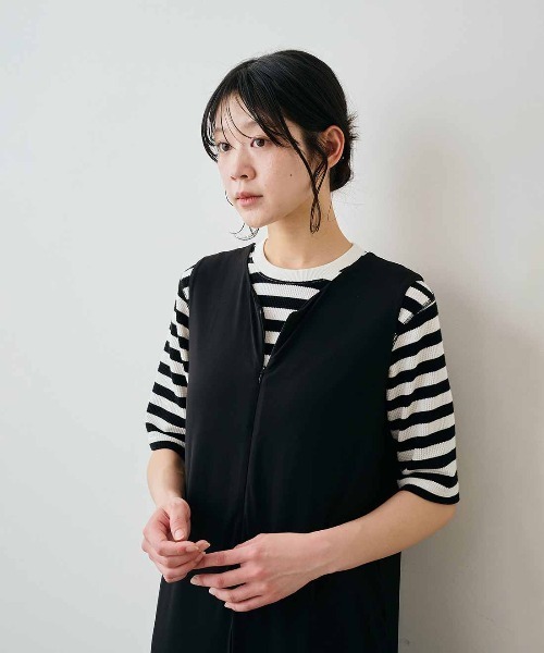 Live in comfort(リブインコンフォート)の「リブ イン コンフォート はまじとコラボ 着心地グンと伸びやかな接触冷感カットソーオールインワン(つなぎ/オールインワン・レディース・グレー系その他/ブラック・3L/LL/M/L/4L/MP/S)」の16枚目の写真