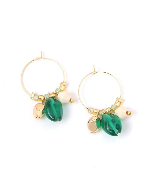 GLOBAL WORK(グローバルワーク)の「変形ガラスフープピアス/MADE IN JAPAN/496820(ピアス(両耳用)・レディース・ダークブラウン/グリーン・FREE)」の2枚目の写真