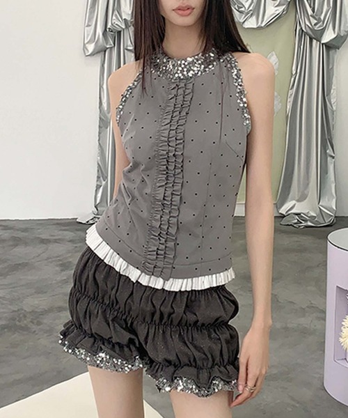 セール】セットアップ ノースリーブトップス×フリルショートパンツ