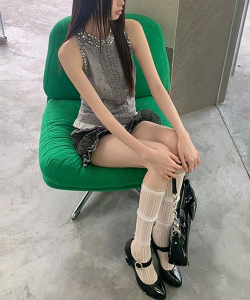 セットアップ ノースリーブトップス×フリルショートパンツ