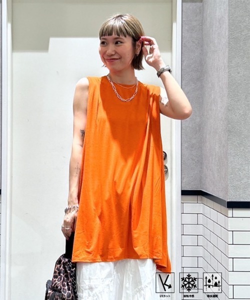 ★45R ダークブラウン ノースリーブ チュニック。 REAL STYLE（ファッション） チュニック レディース 夏 薄手
