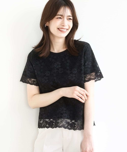 OFUON le MK(オフオンルエムケー)の「スカラップレースTシャツ/接触冷感/洗える/WEB限定サイズあり(Tシャツ/カットソー・レディース・ホワイト/ブラック・36/38)」の18枚目の写真