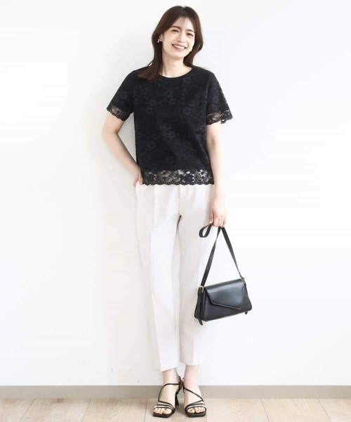 OFUON le MK(オフオンルエムケー)の「スカラップレースTシャツ/接触冷感/洗える/WEB限定サイズあり(Tシャツ/カットソー・レディース・ホワイト/ブラック・36/38)」の19枚目の写真