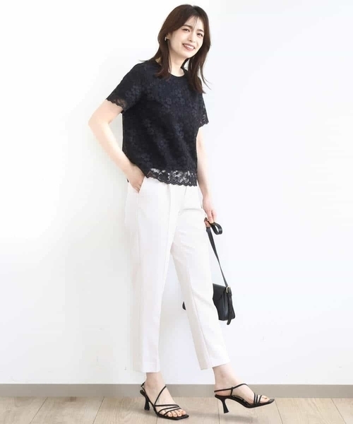 OFUON le MK(オフオンルエムケー)の「スカラップレースTシャツ/接触冷感/洗える/WEB限定サイズあり(Tシャツ/カットソー・レディース・ホワイト/ブラック・36/38)」の21枚目の写真