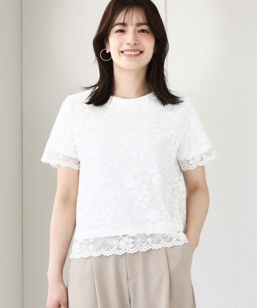 tシャツ スカラップレースTシャツ/接触冷感/洗える/WEB限定サイズあり レディース スカラップレースTシャツ/接触冷感/洗える/WEB限定サイズあり（T