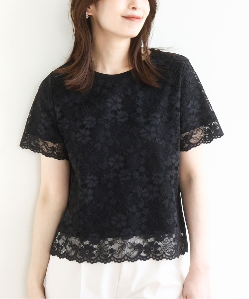 tシャツ スカラップレースTシャツ/接触冷感/洗える/WEB限定サイズあり レディース スカラップレースTシャツ/接触冷感/洗える/WEB限定サイズあり（T