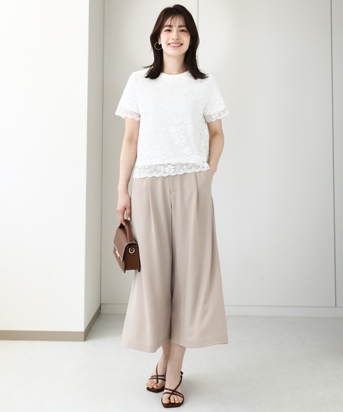 OFUON le MK(オフオンルエムケー)の「スカラップレースTシャツ/接触冷感/洗える/WEB限定サイズあり(Tシャツ/カットソー・レディース・ホワイト/ブラック・36/38)」の6枚目の写真