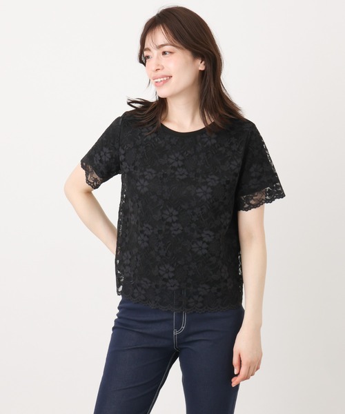 OFUON le MK(オフオンルエムケー)の「スカラップレースTシャツ/接触冷感/洗える/WEB限定サイズあり(Tシャツ/カットソー・レディース・ホワイト/ブラック・36/38)」の5枚目の写真