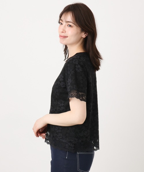 OFUON le MK(オフオンルエムケー)の「スカラップレースTシャツ/接触冷感/洗える/WEB限定サイズあり(Tシャツ/カットソー・レディース・ホワイト/ブラック・36/38)」の4枚目の写真