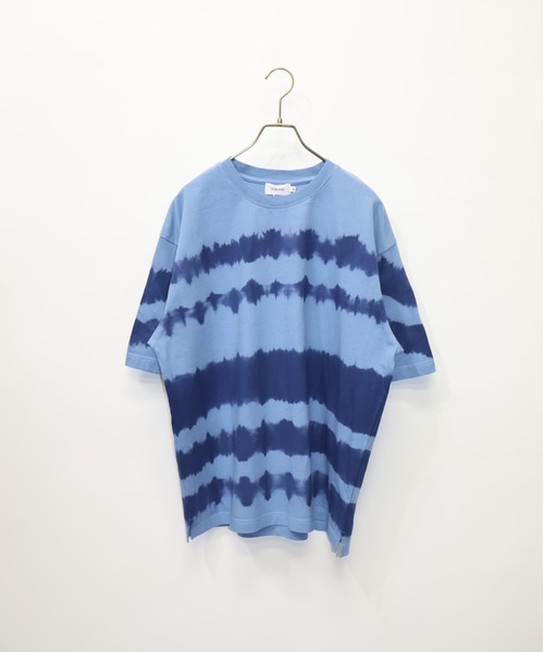 ATELANE（アテレーン）の「ATELANE/タイダイボーダー半袖Tee（Tシャツ/カットソー・メンズ・ライトグレー/ネイビー/ブルー・LARGE/MEDIUM）」の3枚目の写真