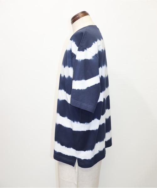 ATELANE（アテレーン）の「ATELANE/タイダイボーダー半袖Tee（Tシャツ/カットソー・メンズ・ライトグレー/ネイビー/ブルー・LARGE/MEDIUM）」の6枚目の写真