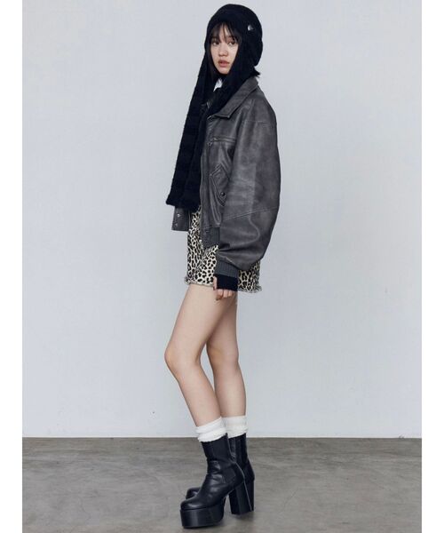 EMODA（エモダ）の「ストライプシャギー2WAYビーニー（ニットキャップ/ビーニー・レディース・グレー/ブラック・FREE）」の7枚目の写真