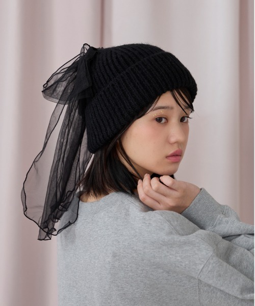 kaorinomori（カオリノモリ）の「kaorinomori キトゥンニット / カオリノモリ（ニットキャップ/ビーニー・レディース・ライトブルー/ブラック/ホワイト・FREE）」の2枚目の写真