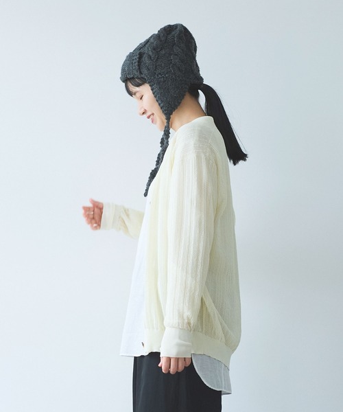 コットン/ナイロン sheer stripes カーディガン（カーディガン