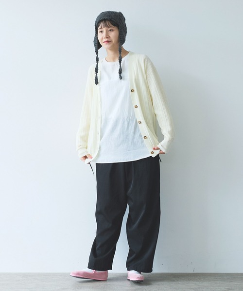 yuni（ユニ　）の「●コットン/ナイロン sheer stripes カーディガン（カーディガン/ボレロ・レディース・ホワイト/ブラック/カーキ・FREE）」の9枚目の写真