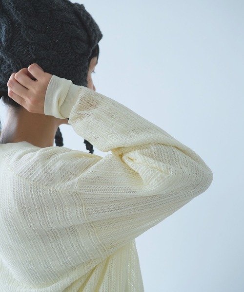 yuni（ユニ　）の「●コットン/ナイロン sheer stripes カーディガン（カーディガン/ボレロ・レディース・ホワイト/ブラック/カーキ・FREE）」の14枚目の写真