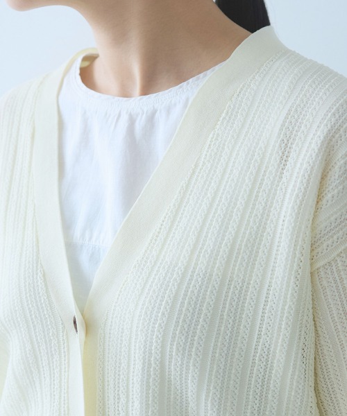 yuni（ユニ　）の「●コットン/ナイロン sheer stripes カーディガン（カーディガン/ボレロ・レディース・ホワイト/ブラック/カーキ・FREE）」の19枚目の写真