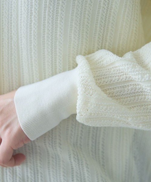 yuni（ユニ　）の「●コットン/ナイロン sheer stripes カーディガン（カーディガン/ボレロ・レディース・ホワイト/ブラック/カーキ・FREE）」の21枚目の写真