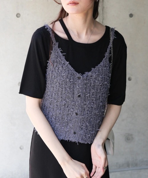 Bab（バブ）の「チュールリボンヤーンキャミソール/ビスチェ（キャミソール・レディース・ブルー/チャコールグレー/アイボリー・FREE）」の3枚目の写真