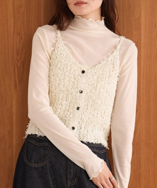 Bab（バブ）の「チュールリボンヤーンキャミソール/ビスチェ（キャミソール・レディース・ブルー/チャコールグレー/アイボリー・FREE）」の4枚目の写真