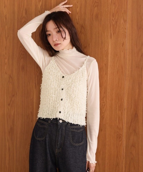 Bab（バブ）の「チュールリボンヤーンキャミソール/ビスチェ（キャミソール・レディース・ブルー/チャコールグレー/アイボリー・FREE）」の5枚目の写真