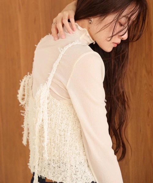 Bab（バブ）の「チュールリボンヤーンキャミソール/ビスチェ（キャミソール・レディース・ブルー/チャコールグレー/アイボリー・FREE）」の9枚目の写真