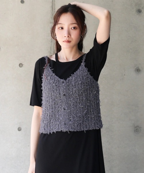 Bab（バブ）の「チュールリボンヤーンキャミソール/ビスチェ（キャミソール・レディース・ブルー/チャコールグレー/アイボリー・FREE）」の14枚目の写真