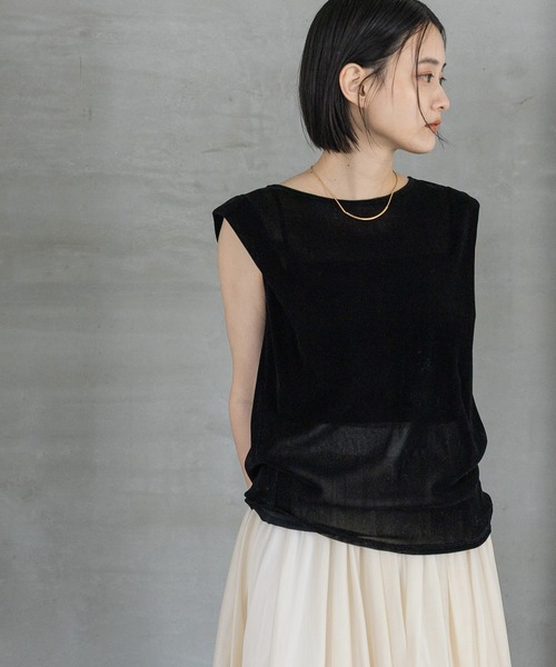 A part by(アパートバイ)の「ベロアタックスリーブノースリーブ(Tシャツ/カットソー・レディース・ブラック/グレー系その他/ボルドー・FREE)」の3枚目の写真