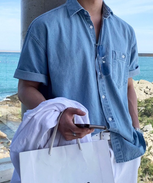 CERCA(チェルカ)の「【NOWLE】ライトオンス ポケット サマー デニム シャツ(シャツ/ブラウス・メンズ・ブルー・X-LARGE/LARGE)」の1枚目の写真