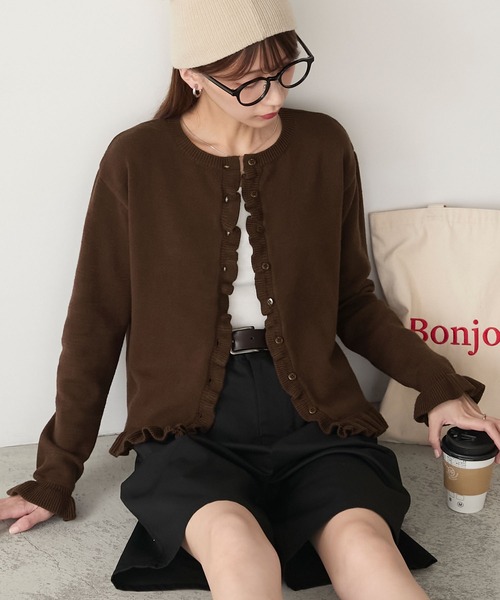 BONLECILL（ボンルシール）の「【至福のカヌレニット】フリル×フリルカーディガン（カーディガン/ボレロ・レディース・ブラウン/杢グレー/オフホワイト/ワイン/ブラック・FREE）」の15枚目の写真