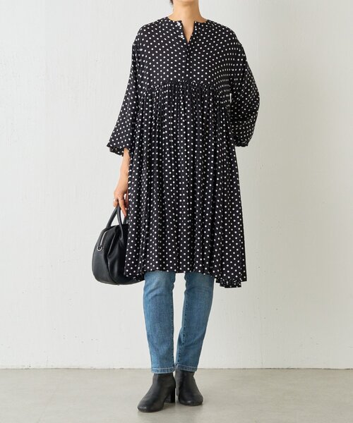 BEARDSLEY ビアズリー　ドットギャザーチュニック ビアズリー BEARDSLEY ドットギャザーチュニック （black
