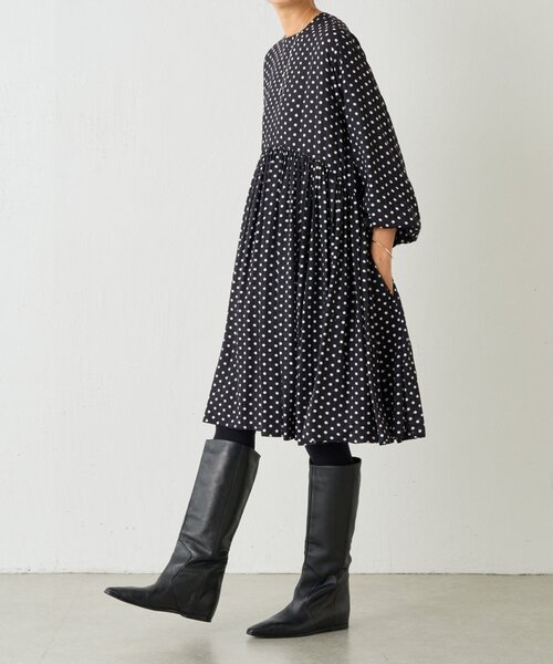 BEARDSLEY ドットギャザーチュニック　ゆったり　ブラック　サイズF BEARDSLEY（ビアズリー）の「ドットギャザーチュニック（シャツ