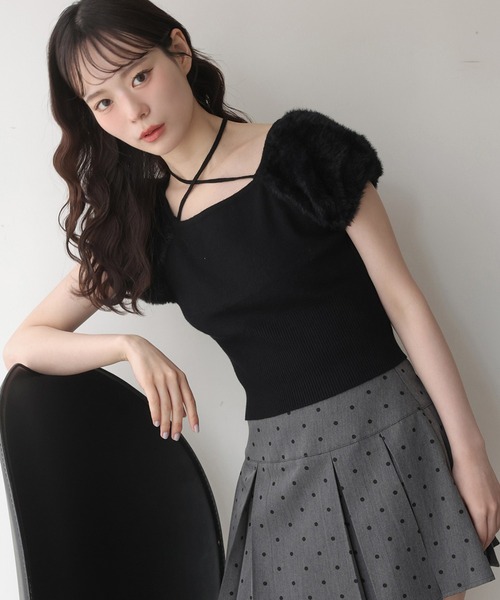 アナグラム　黒ニット セール】フェザードッキングニット（ニット/セーター）｜one after