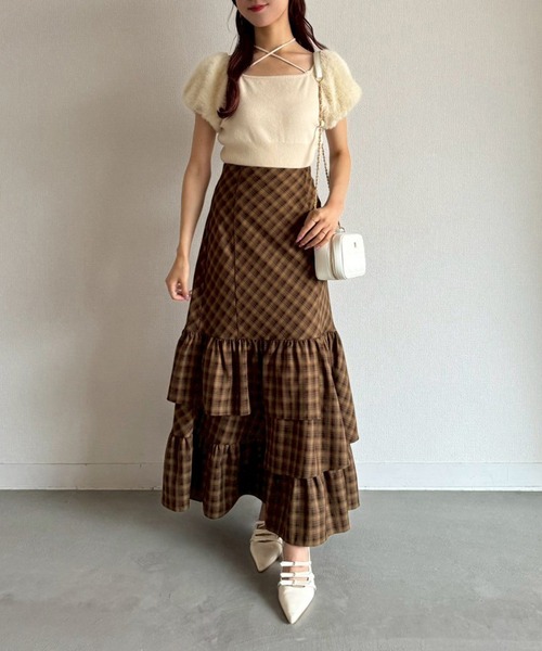 one after another NICE CLAUP（ワンアフターアナザーナイスクラップ）の「フェザードッキングニット（ニット/セーター・レディース・ブラック/アイボリー/ブルー・FREE）」の8枚目の写真