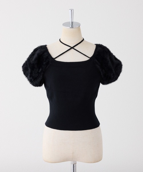 one after another NICE CLAUP（ワンアフターアナザーナイスクラップ）の「フェザードッキングニット（ニット/セーター・レディース・ブラック/アイボリー/ブルー・FREE）」の18枚目の写真