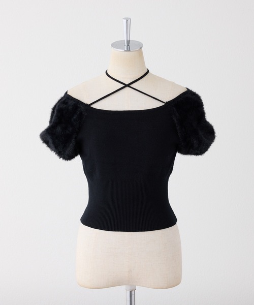 one after another NICE CLAUP（ワンアフターアナザーナイスクラップ）の「フェザードッキングニット（ニット/セーター・レディース・ブラック/アイボリー/ブルー・FREE）」の17枚目の写真