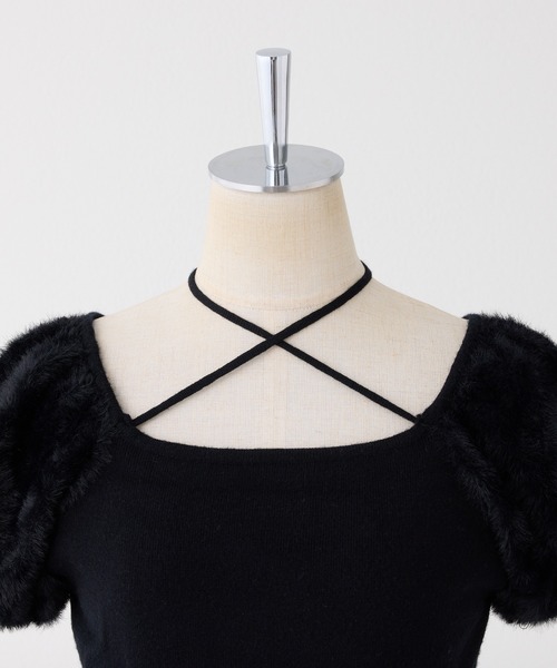 one after another NICE CLAUP（ワンアフターアナザーナイスクラップ）の「フェザードッキングニット（ニット/セーター・レディース・ブラック/アイボリー/ブルー・FREE）」の12枚目の写真