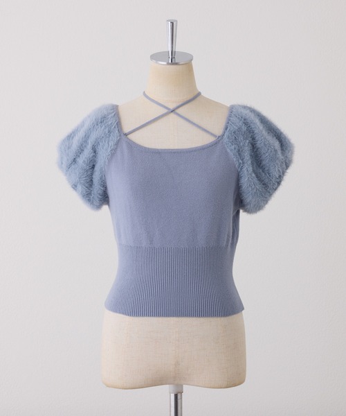 one after another NICE CLAUP（ワンアフターアナザーナイスクラップ）の「フェザードッキングニット（ニット/セーター・レディース・ブラック/アイボリー/ブルー・FREE）」の21枚目の写真