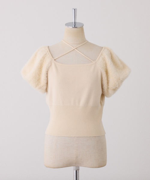 one after another NICE CLAUP（ワンアフターアナザーナイスクラップ）の「フェザードッキングニット（ニット/セーター・レディース・ブラック/アイボリー/ブルー・FREE）」の22枚目の写真