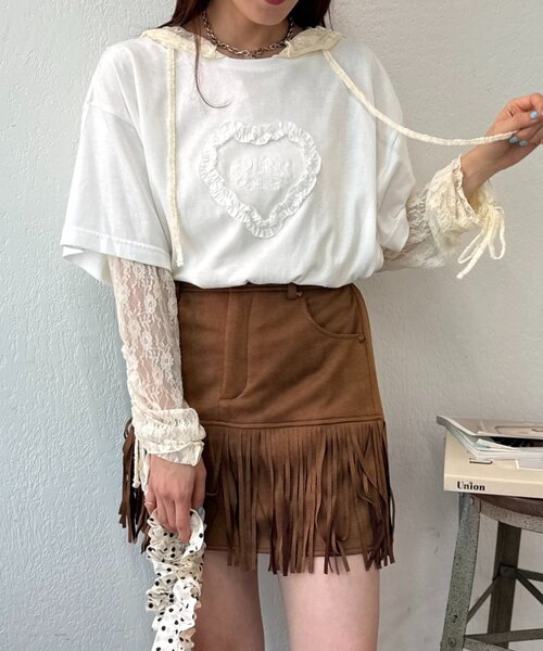 w closet（ダブルクローゼット）の「【25AW】フーディーレースシャツ（シャツ/ブラウス・レディース・オフホワイト/アイボリー/ブラック・FREE）」の3枚目の写真