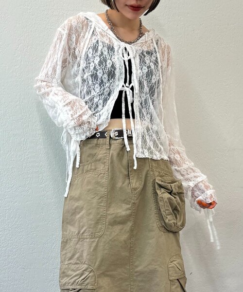 w closet（ダブルクローゼット）の「【25AW】フーディーレースシャツ（シャツ/ブラウス・レディース・オフホワイト/アイボリー/ブラック・FREE）」の5枚目の写真