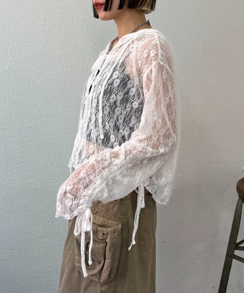 w closet（ダブルクローゼット）の「【25AW】フーディーレースシャツ（シャツ/ブラウス・レディース・オフホワイト/アイボリー/ブラック・FREE）」の9枚目の写真