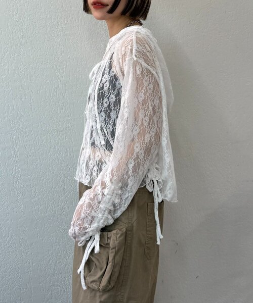 w closet（ダブルクローゼット）の「【25AW】フーディーレースシャツ（シャツ/ブラウス・レディース・オフホワイト/アイボリー/ブラック・FREE）」の12枚目の写真