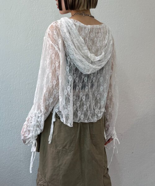 w closet（ダブルクローゼット）の「【25AW】フーディーレースシャツ（シャツ/ブラウス・レディース・オフホワイト/アイボリー/ブラック・FREE）」の14枚目の写真