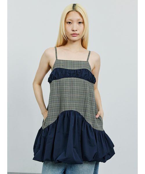セール】Check Balloon Camisole Mini Dress/チェック バルーン