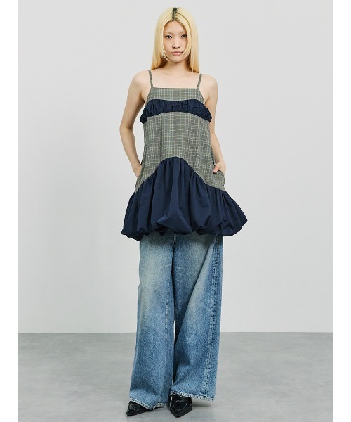 sorin バルーンキャミソールミニドレス ワンピース セール】Check Balloon Camisole Mini Dress/チェック バルーン