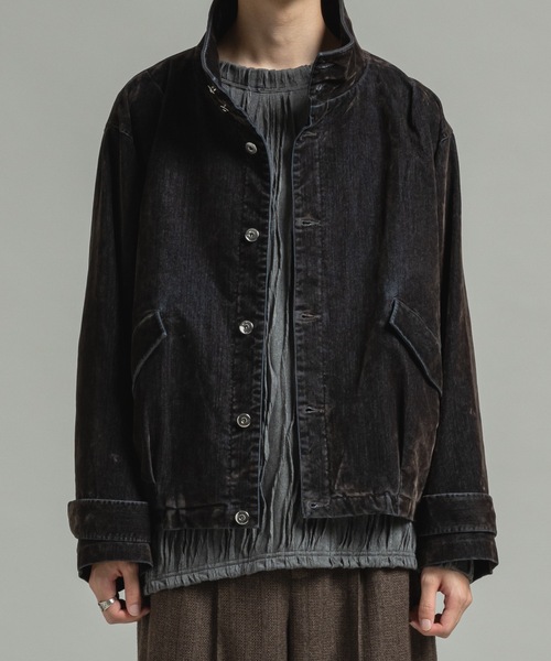 Flocked denim high neck blouson / フロッキーデニムハイネック